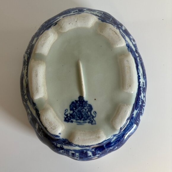 Flow Blue Victoria Ware Ironstone Bowl Vintage Wash Basin Planter - Picture 4 of 7